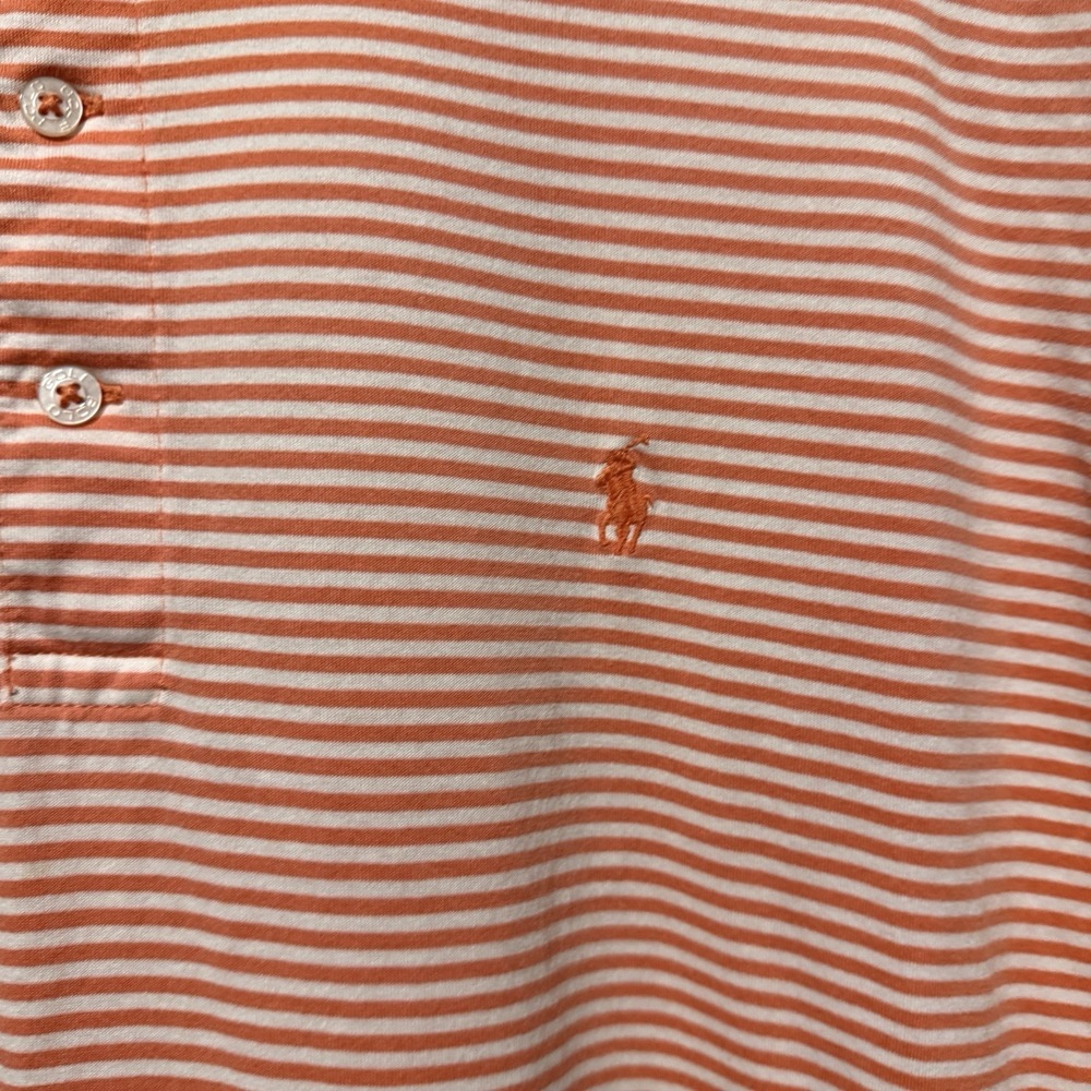 Polo Golf Ralph Lauren‎ Mens Large Orange White Striped Pima Cotton Polo Shirt - Picture 4 of 5